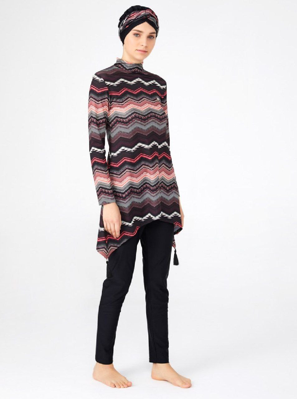 Multi colored Lined  swimsuit - Hover