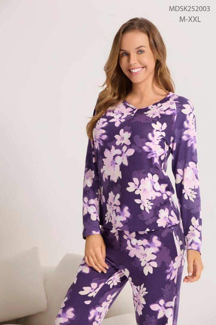Purple floral pajama set - Hover