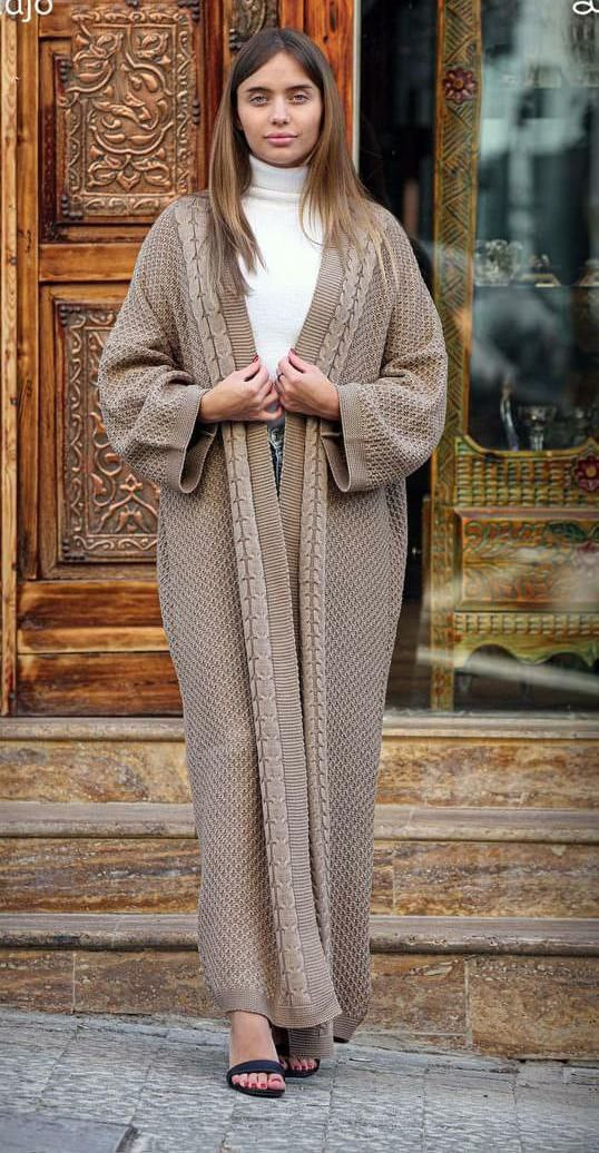 brown triko abaya - Hover