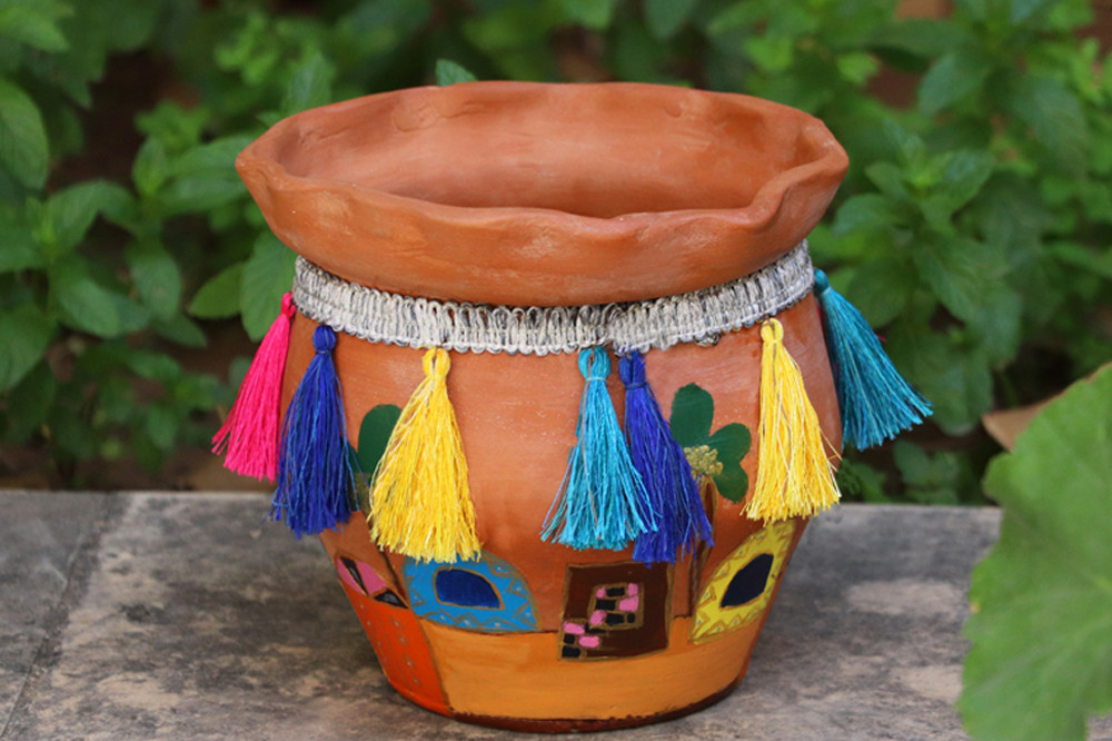 Colorful pottery jar