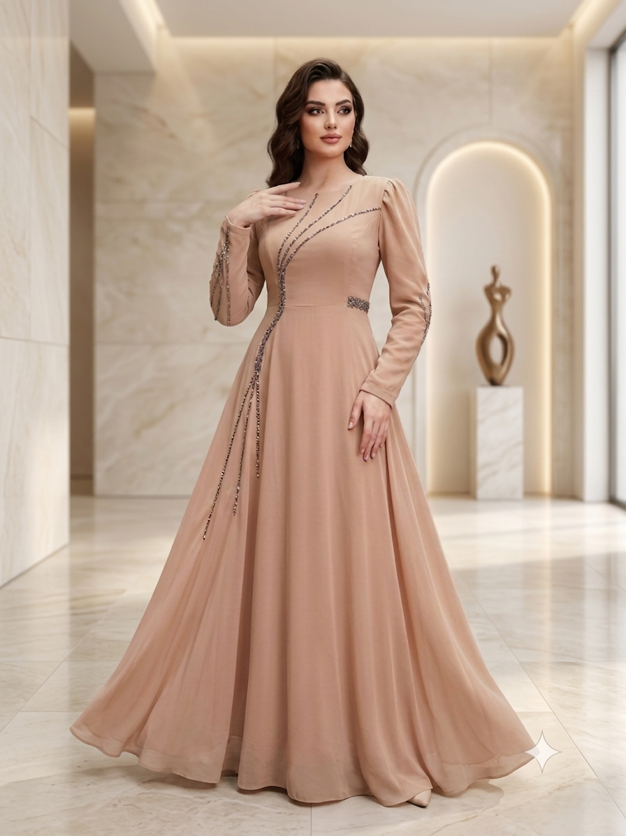 unique Crepe Chiffon dress  M7011 - Hover