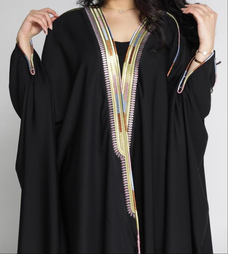 Black abaya with colorful embroider