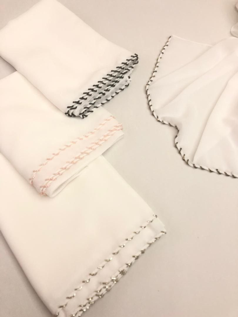 white hijab with colorful embroider - Hover