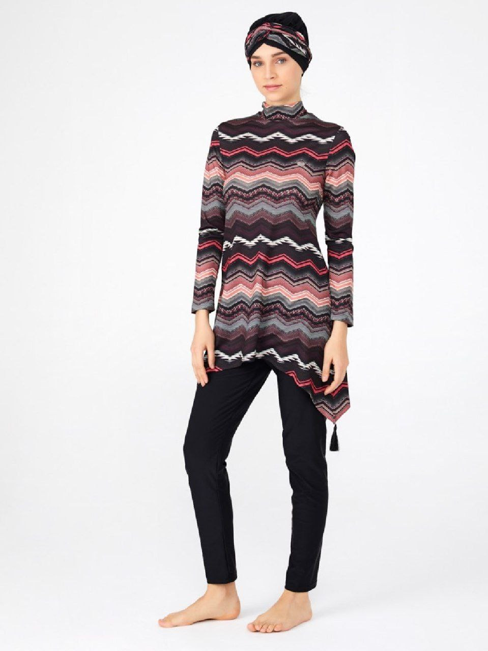 Multi colored Lined  swimsuit