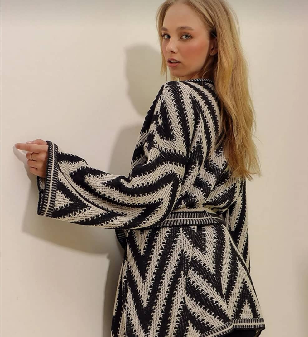 black and beige cardigan
