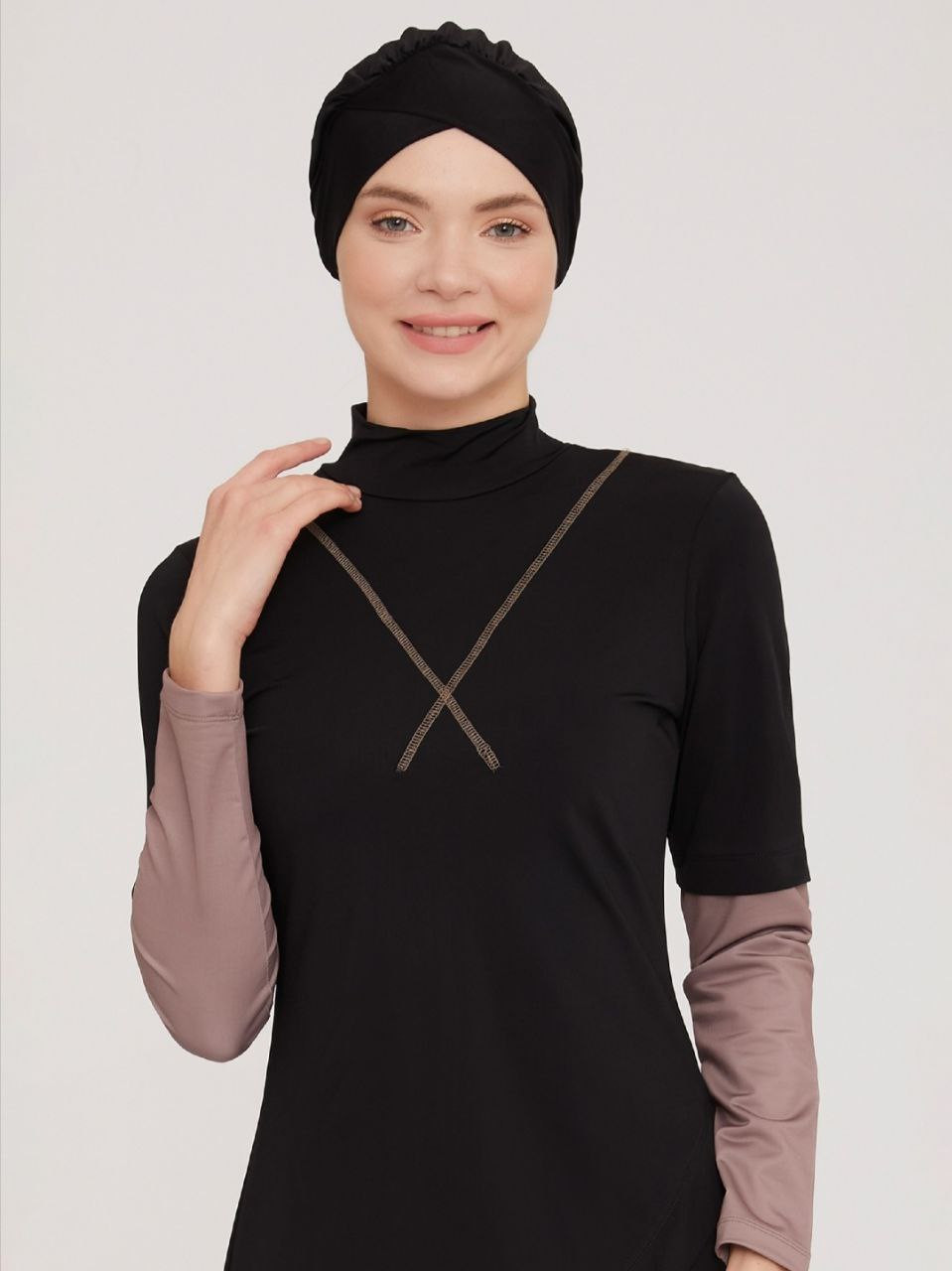 Salmon sleeves swimsuit - Hover